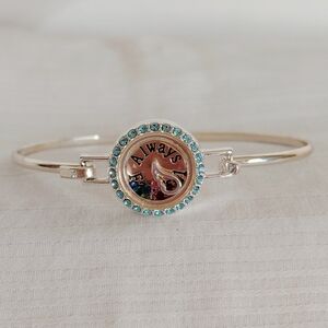 Gold Blue Charm ALWAYS FAITHFUL Bangle Bracelet